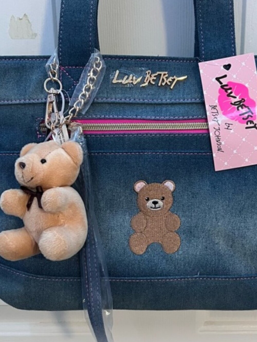 Betsey Johnson Blue Denim Teddy Bear Tote Bag